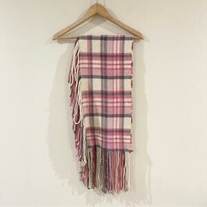 Banana Republic Plaid Pink, Gray and Cream Scarf with Fringes